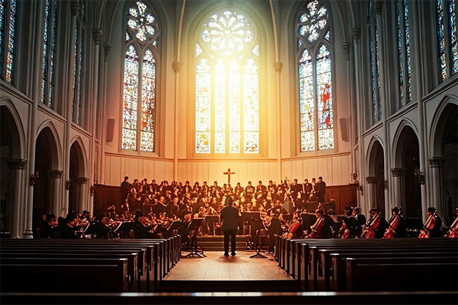 Igreja tocando Aleluia trilha sonora da Páscoa